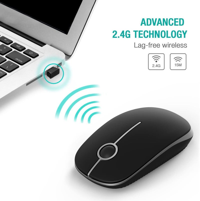 Unipows Wireless Mouse - 2.4G Slim Portable Computer Mouse with Nano Receiver, Less Noise Mobile Optical Mice for Notebook, PC, Laptop, Computer, Mac (Black and Silver) - Image 2